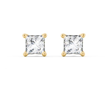 14K Yellow Gold 4mm Prince Cut  Cubic Zirconia solitaire earrings