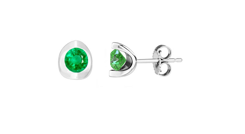 10K White Gold 2=4MMRD Emerald Earrings
