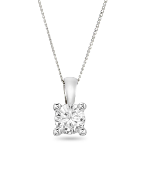 14k White Gold 0.15ct Canadian Ice 4 claw diamond pendant w/ box chain - GIA