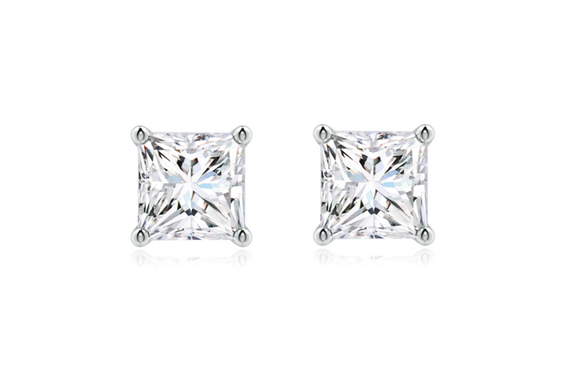 14k White Gold 3mm Prince Cut Cubic Zirconia solitaire earrings