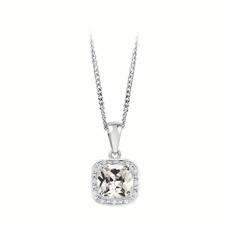 Silver 0.06ct Diamond And Birthstone pendant w/ Silver chain