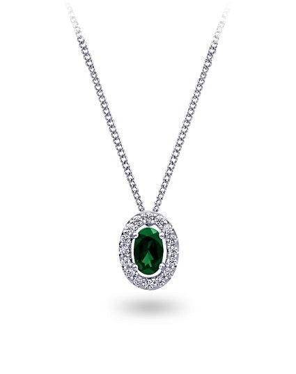 10K White Gold 0.10CT Diamond Emerald Pendant w/ chain 18"