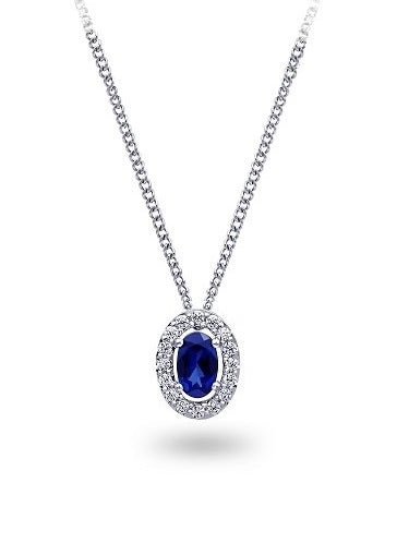 10k White Gold 0.10CT  Diamond Sapphire pendant with chain 18"