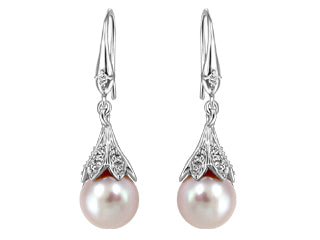 10K White Gold 0.10CT CANADIAN DIAMOND  PEARL EARRING