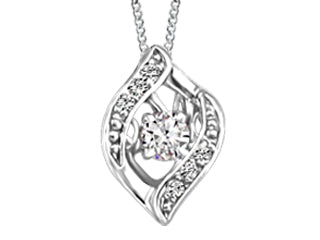 10K White Gold 0.08ct Canadian Diamond Oval Heart Beat Pendant w/ Curb Chain 18"