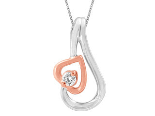10K White Gold/Rose Gold  0.04CT Canadian Diamond Pendant w/ Curb Chain 18"