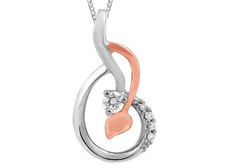 10K White Gold/Rose Gold 0.041ct Canadian Diamond Pendant w/ Curb Chain 18"