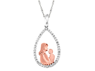 10k White Gold/Rose Gold 0.03CT Diamond mother and child w/ curb chain