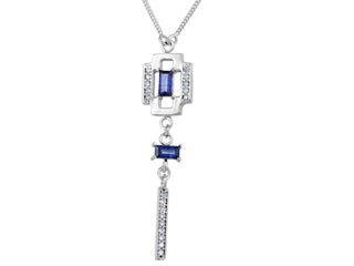 10k White Gold 0.009ct Diamond Sapphire pendant with chain 18"