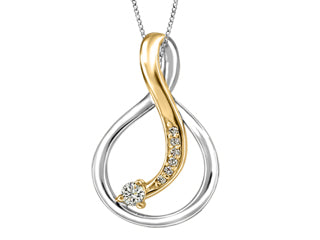 10K White Gold /Yellow Gold 0.09ct Canadian Diamond  Pendant w/ Curb Chain 18"
