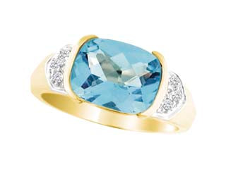 10K White Gold 0.09ct  Diamond Blue Topaz Ring