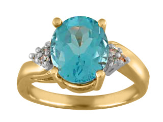 10K Yellow Gold 0.06CT Diamond Blue Topaz Ring