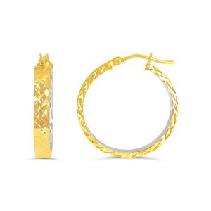 10K Yellow Gold/White Gold Diamond cut Oval hoop