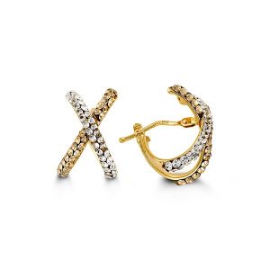 10K Yellow Gold Swarovski crystal "X" hoop