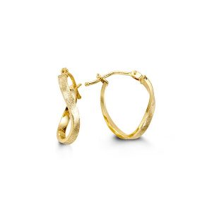 10K Yellow Gold Brushed Oval hoop