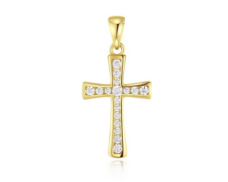SILVER GOLD PLATED CZ  CROSS PENDANT (SKU SP25011)