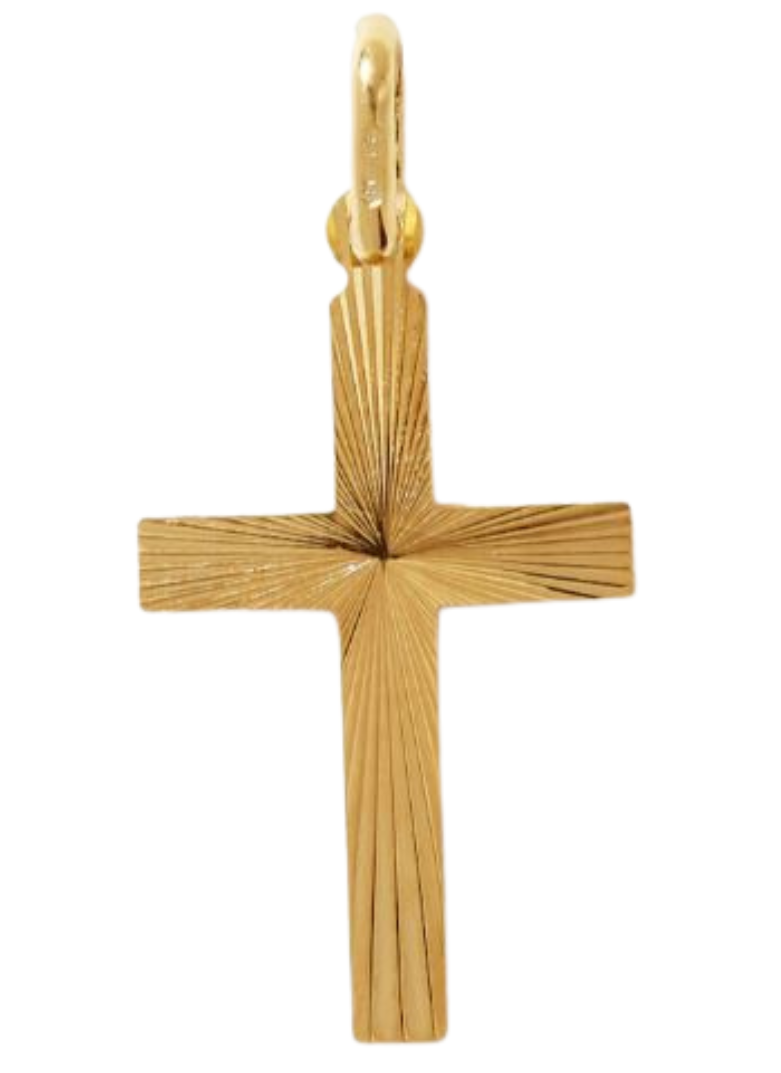 10K YG Diamond cut Flat Cross Pendant  with singapore chain 18" (SKU P25024)