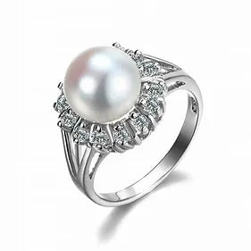 Silver White Fresh Water Pearl & Cubic Zirconia Ring