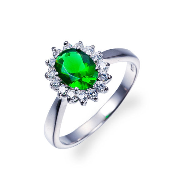 925 S. S Silver Emerald and CZ Stone Ring (SKU SR14198)