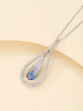 Silver Cubic Zirconia  Pendant With Box Chain 18"