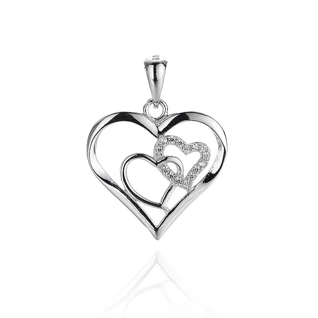 Silver  Cubic Zirconia  Pendant With  Box Chain  18"