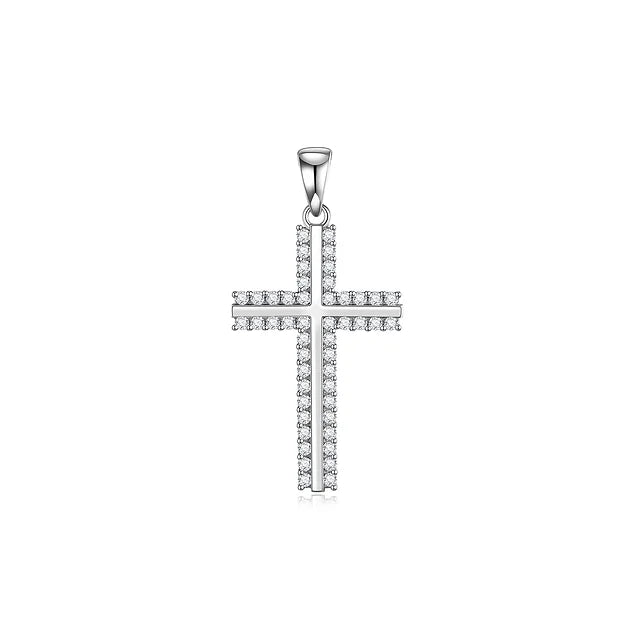 Silver  Cubic Zirconia  Cross  Pendant With  Box Chain  18"