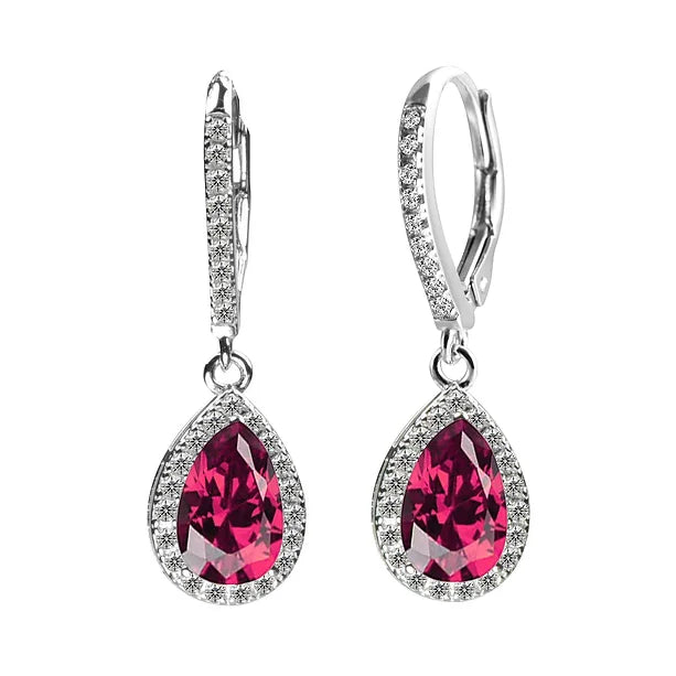 925 SILVER Cubic Zirconia  Ruby EARRING