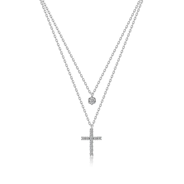 Silver  Cubic Zirconia   Pendant With  Adjust Chain