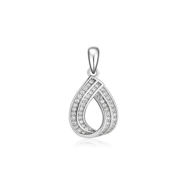 Silver  Cubic Zirconia  Pendant With Box Chain 18"