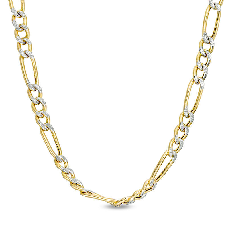 10K 3.25mm Yellow Gold Figaro Rhodium CHAIN 22" (SKU C14145)