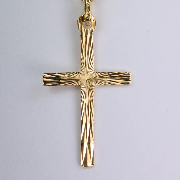 10K YG Diamond cut Flat Cross Pendant with Singapore chain 18"(SKU P25040)