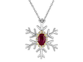 PRE-ORDER: 10K WHITE GOLD 0.048CT DIAMOND AND RUBY SNOWFLAKE PENDANT W/CHAIN (SKU SJ-3510P/R)