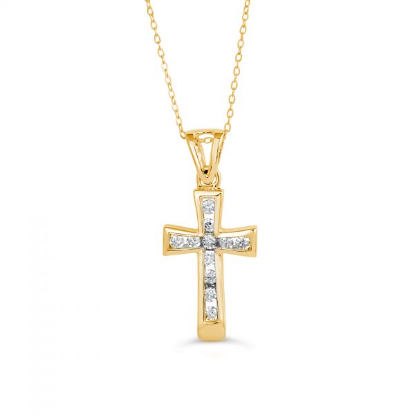 10k Yellow Gold 11=0.13RBC  DIAMOND CROSS  PENDANT (SKU P23031)