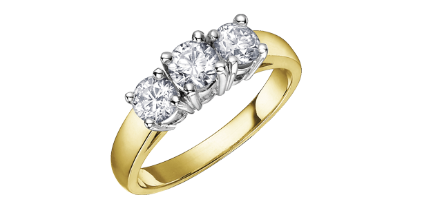 14K Yellow Gold 0.75ct  Diamond  Past Present Future Ring(SKU R14252)