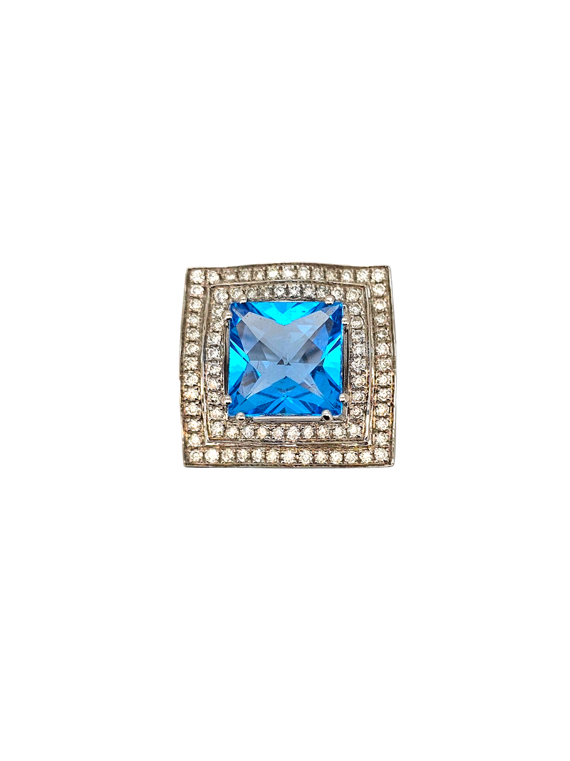 18K White Gold 6.64ct Blue Topaz and .74ct Diamond Ring
