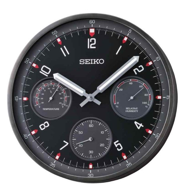 Seiko Wall Clock Thermometer Hygrometer Anthracite/Black QXA823K (Pre-Order)