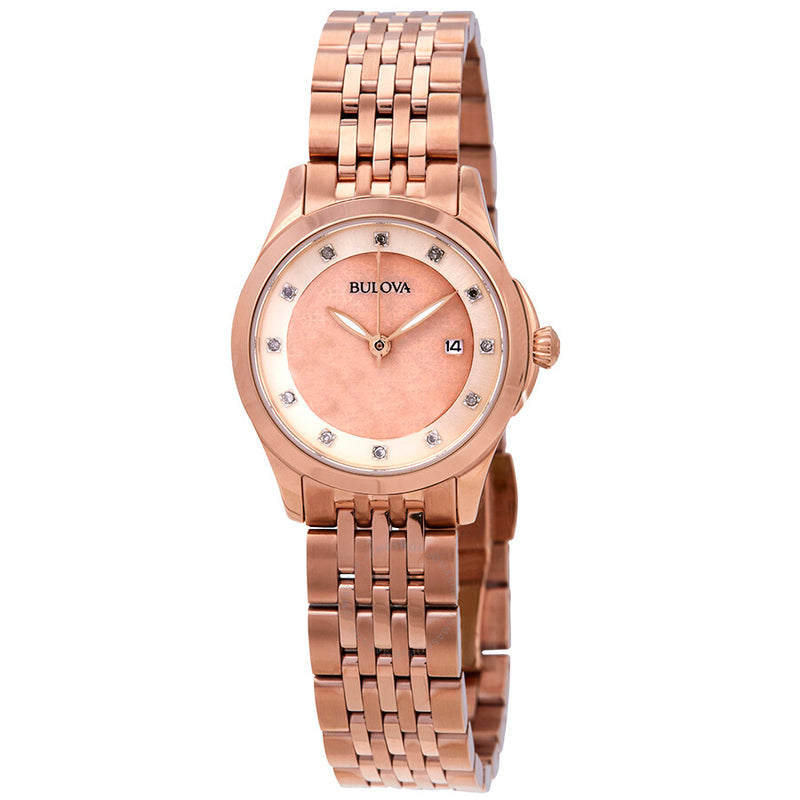 Bulova Diamond Rose Mother of Pearl Dial Ladies Watch- 97P112