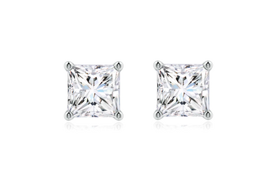14k WG  0.15ct Canada Star Canadian Princess cut diamond solitaire four-claw earring