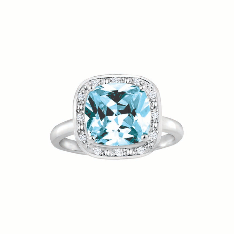 Silver  Birthstone & diamond ring