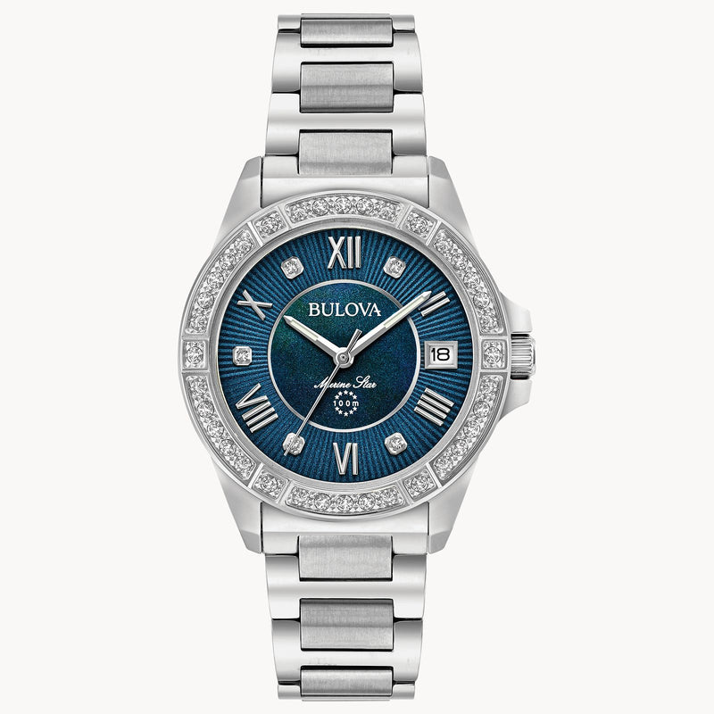 Bulova Marine Star Diamond Blue Dial Stainless Steel Watch - 96R215