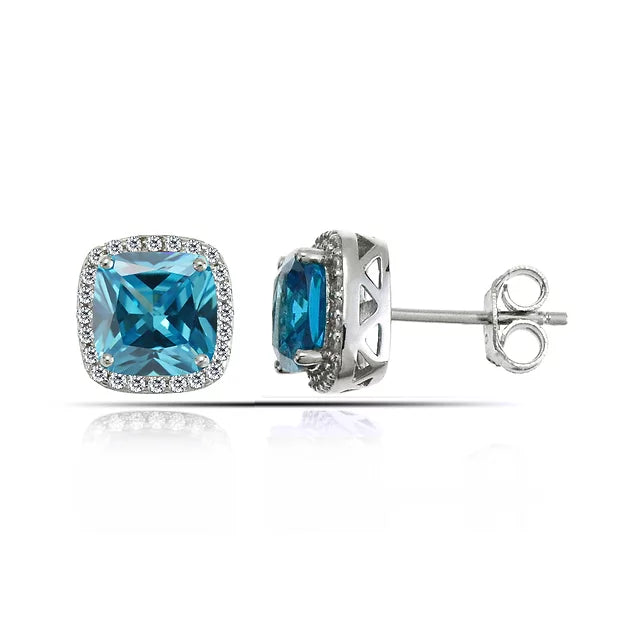 Silver  BLUE TOPAZ And Cubic Zirconia EARRING