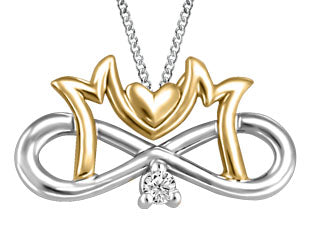 10K White Gold/Rose Gold 0.025CT Canadian Diamond MOM Infinity Pendant