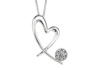 10K White Gold 0.11ct Canadian Diamond Heart Shape Pendant w/ Curb Chain