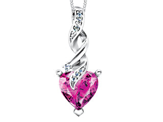 10K White Gold Canadian diamond & Pink Topaz Pendant w/ Curb Chain 18"