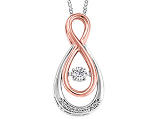 10K White Gold /Rose Gold 0 .153ct Canadian Diamond Oval Heart Beat Pendant w/ Curb Chain