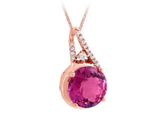 10K RG  Canadian Diamond & Pink Topaz  Pendant w/ Curb Chain 18"