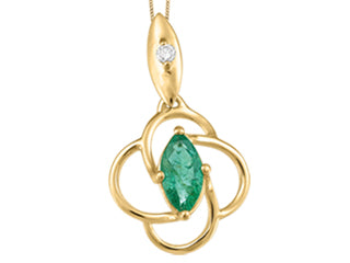 10K Yellow Gold 0.025CT  CANADIAN DIAMOND EMERALD PENDANT WITH CHAIN 18"