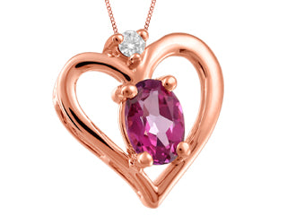 10K Rose Gold  CANADIAN DIAMOND PINK TOPAZ  PENDANT WITH CHAIN 18"