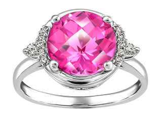 10K White Gold 0.05CT diamond & pink topaz ring