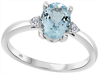 10K White Gold  Canadian Diamond  Aquamarine  Ring